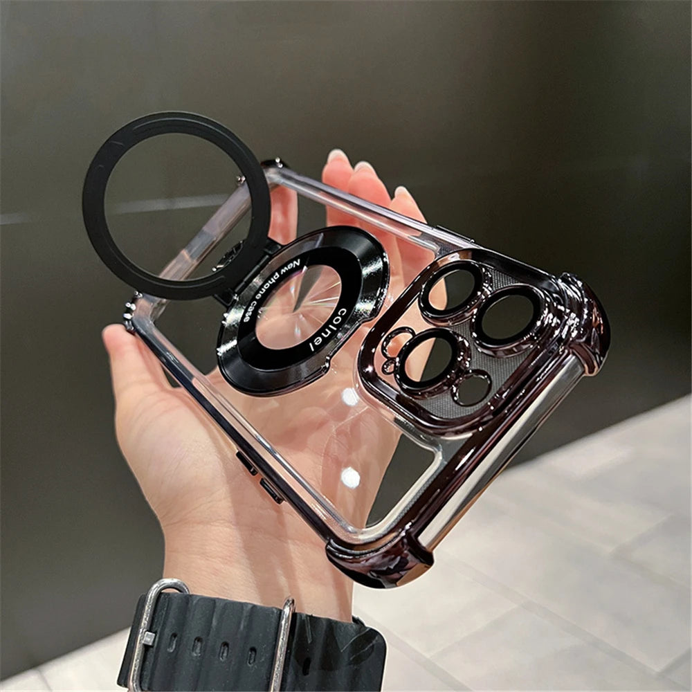 Luxury Magnetic Clear Case for iPhone - MagSafe Compatible with Bracket Stand