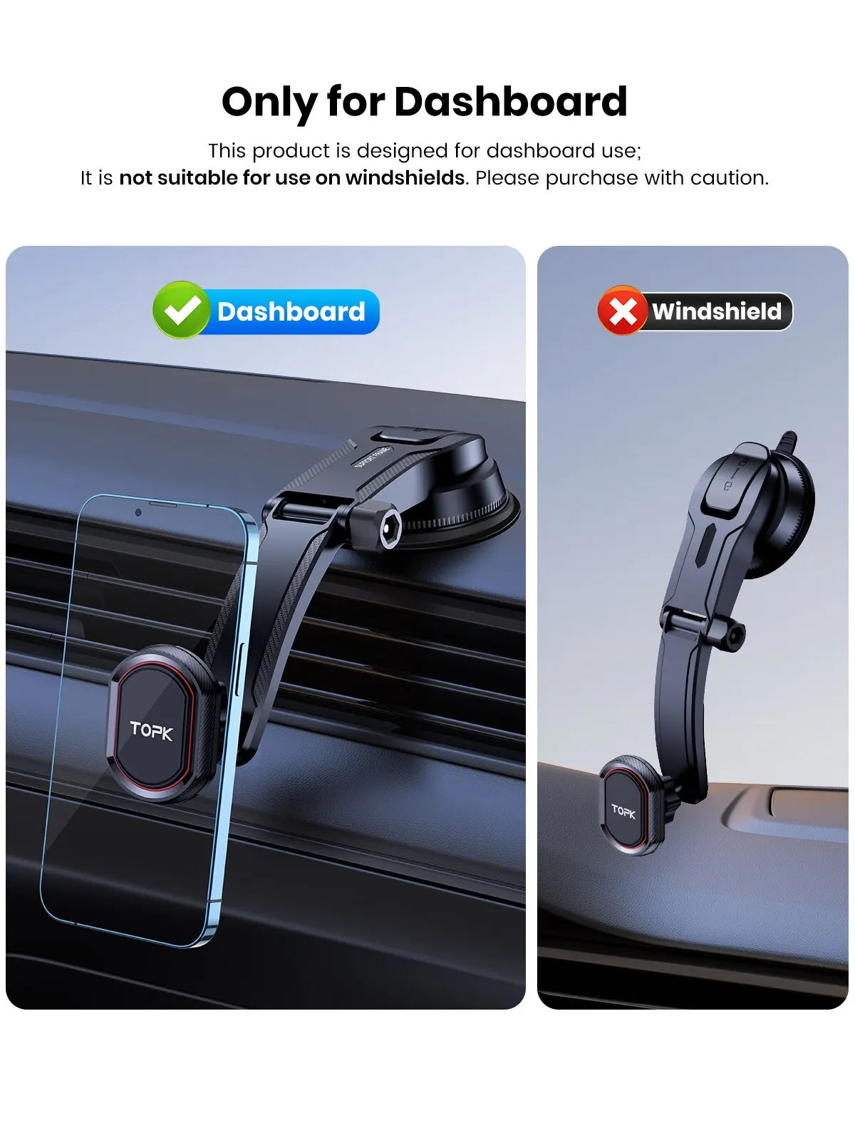 TOPK Gravity Car Phone Holder - Dashboard, Windshield & Air Vent Mount