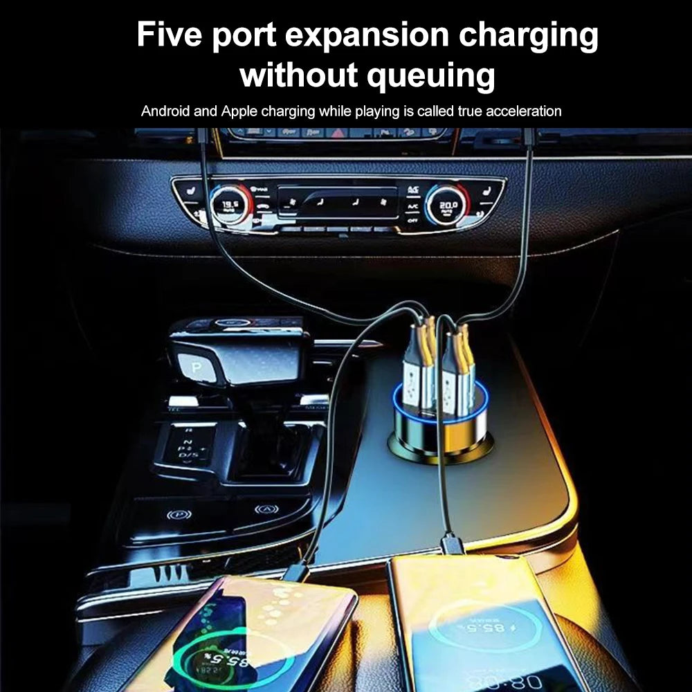 66-250W Multi-Port Car Charger - QC3.0 Fast Charge with Digital Display