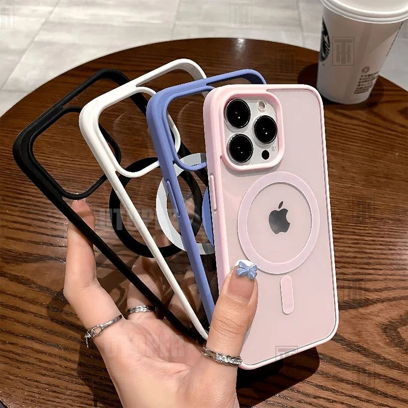 Pink Transparent Acrylic Case for iPhone - MagSafe Compatible Shockproof Cover