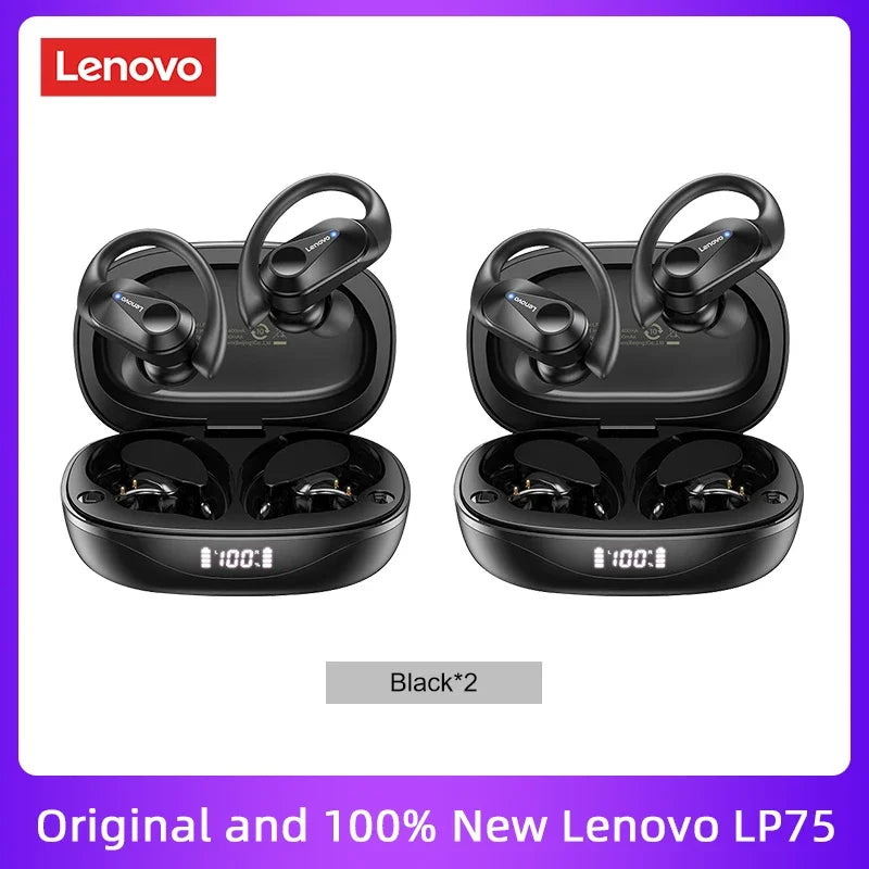Lenovo LP75 TWS Bluetooth 5.3 Earbuds - LED Display, Noise Reduction, Waterproof