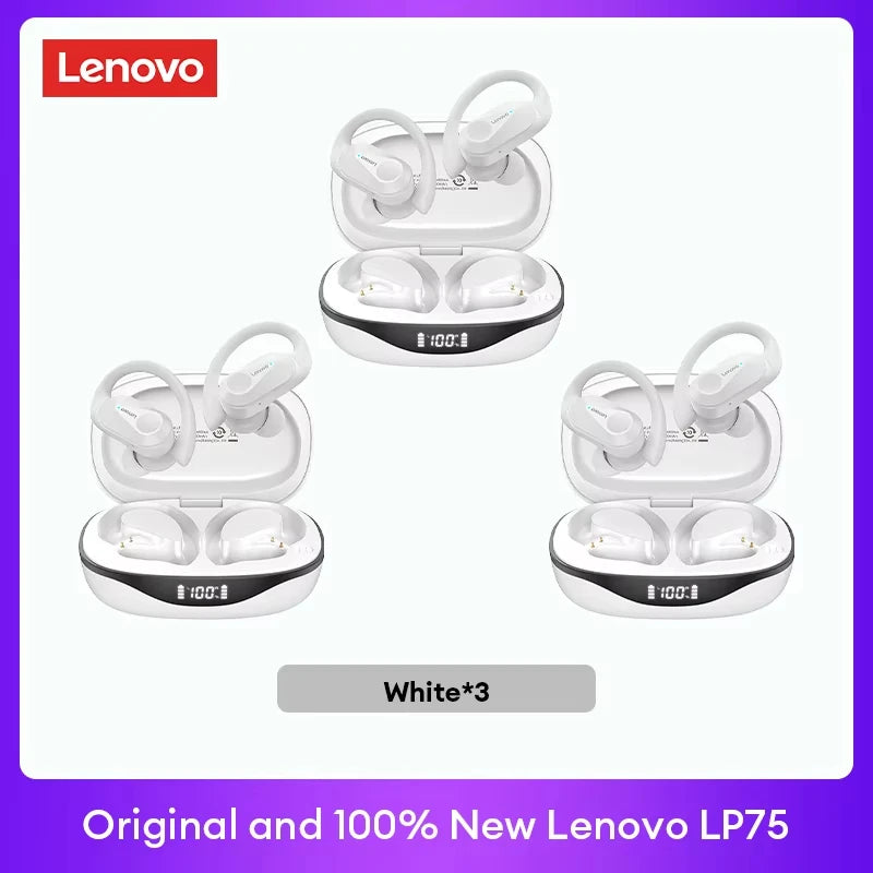 Lenovo LP75 TWS Bluetooth 5.3 Earbuds - LED Display, Noise Reduction, Waterproof