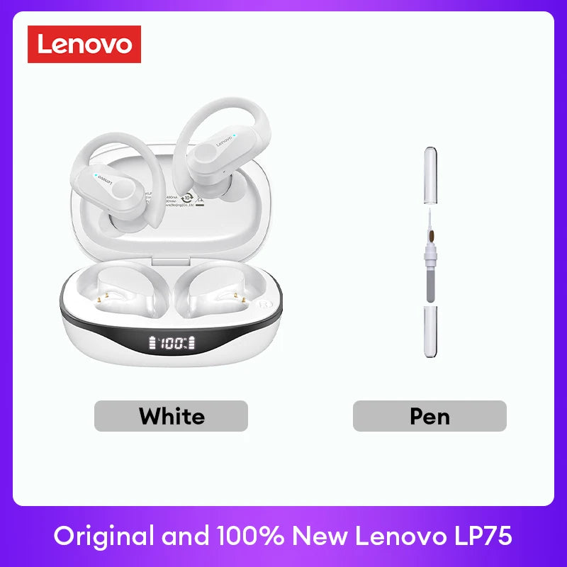 Lenovo LP75 TWS Bluetooth 5.3 Earbuds - LED Display, Noise Reduction, Waterproof