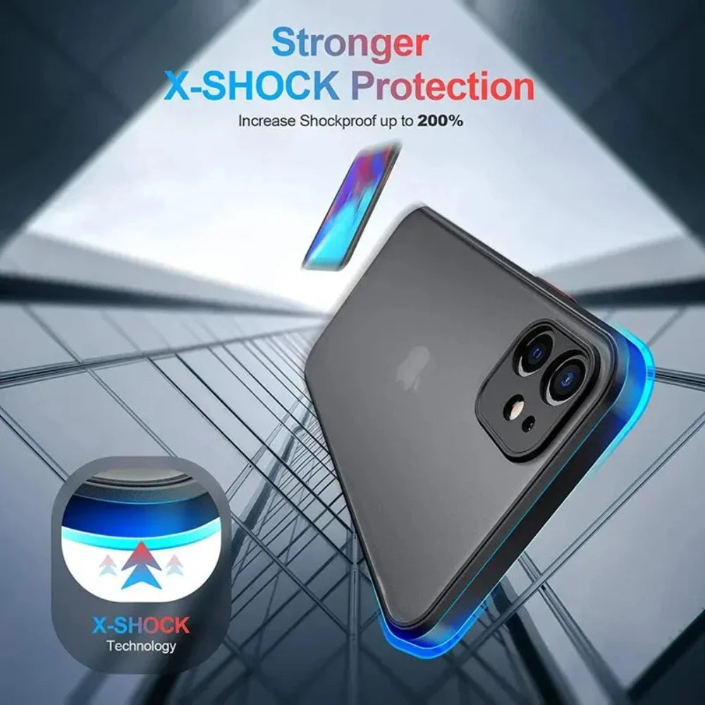 Shockproof Armor Matte Case for iPhone - Silicone Bumper Hard PC Back Cover