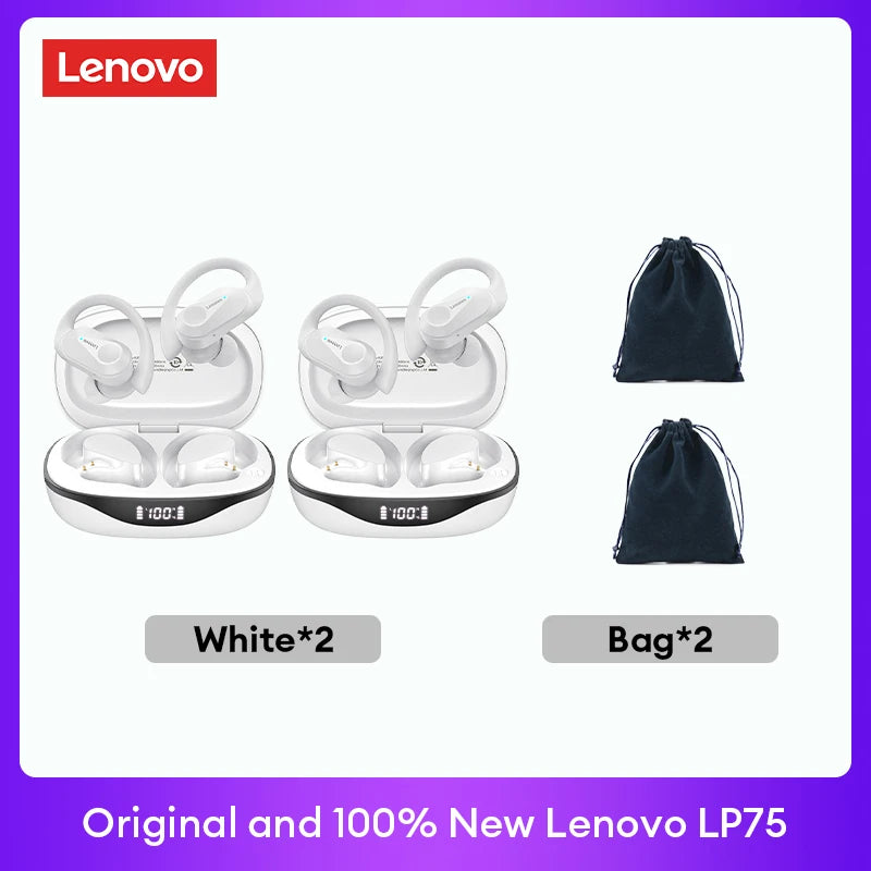 Lenovo LP75 TWS Bluetooth 5.3 Earbuds - LED Display, Noise Reduction, Waterproof