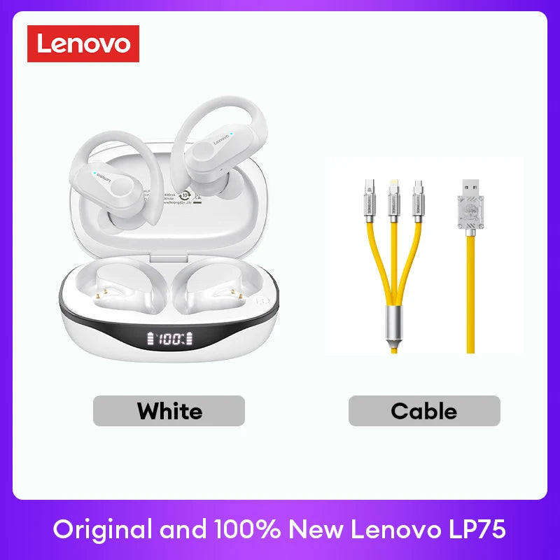 Lenovo LP75 TWS Bluetooth 5.3 Earbuds - LED Display, Noise Reduction, Waterproof