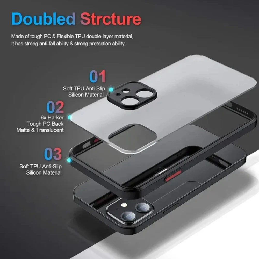 Shockproof Armor Matte Case for iPhone - Silicone Bumper Hard PC Back Cover