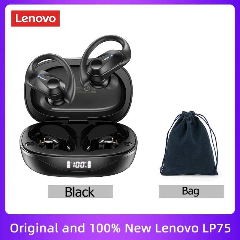 Lenovo LP75 TWS Bluetooth 5.3 Earbuds - LED Display, Noise Reduction, Waterproof