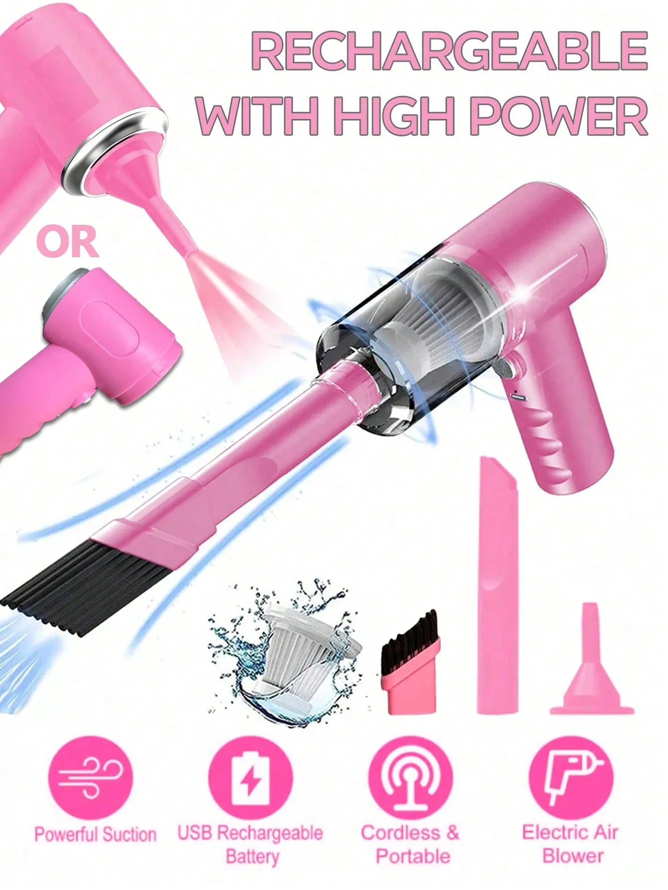 3-in-1 Handheld Vacuum Cleaner - USB Rechargeable Cordless Mini Vac