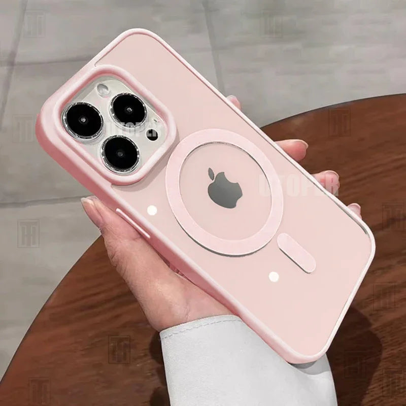 Pink Transparent Acrylic Case for iPhone - MagSafe Compatible Shockproof Cover