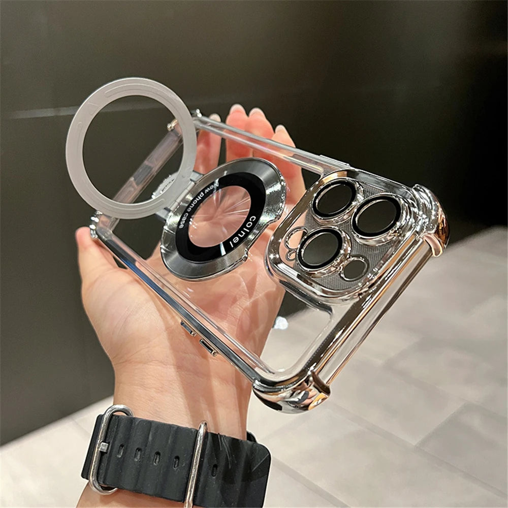 Luxury Magnetic Clear Case for iPhone - MagSafe Compatible with Bracket Stand