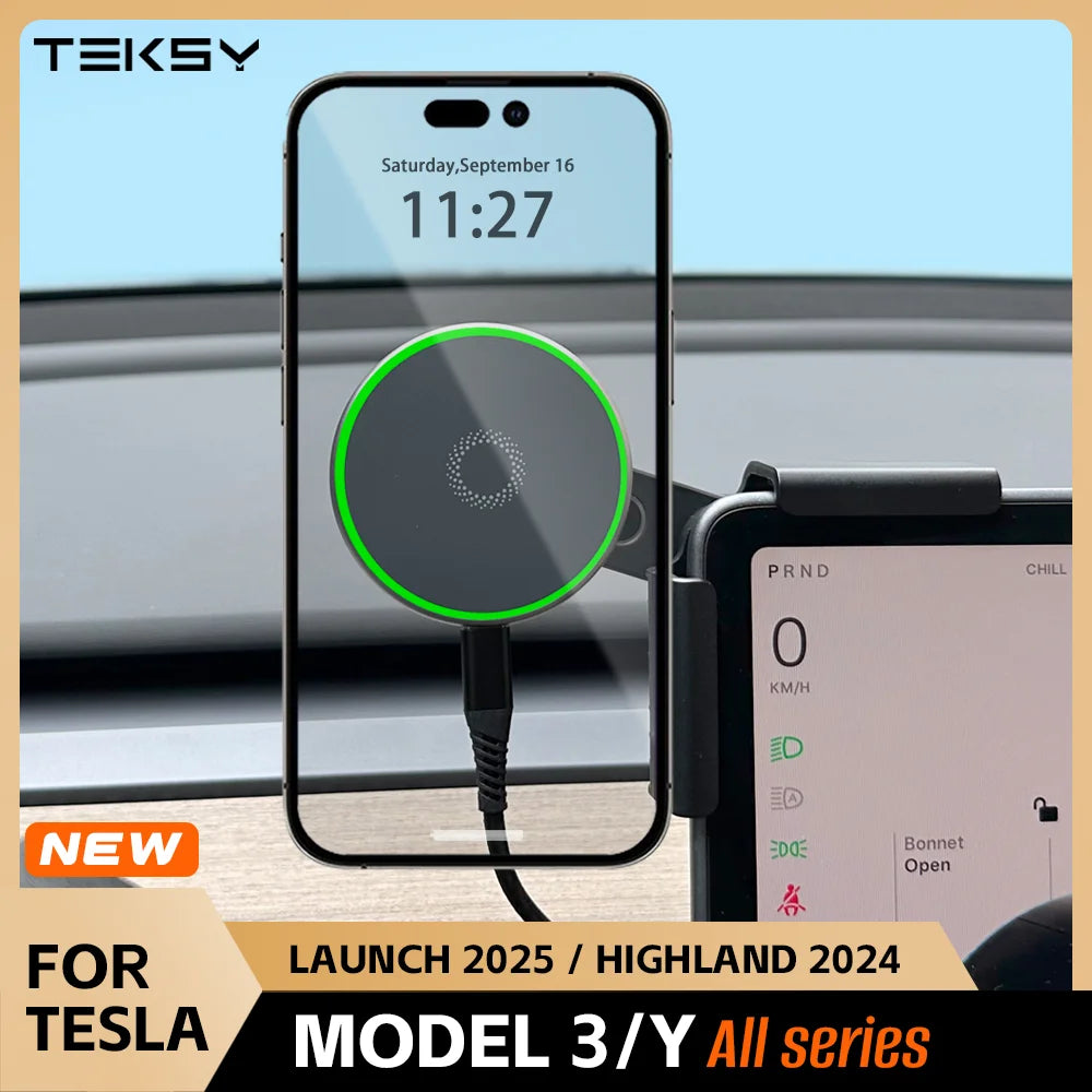 Tesla & BYD Magnetic Car Phone Mount - 15W MagSafe Wireless Charger