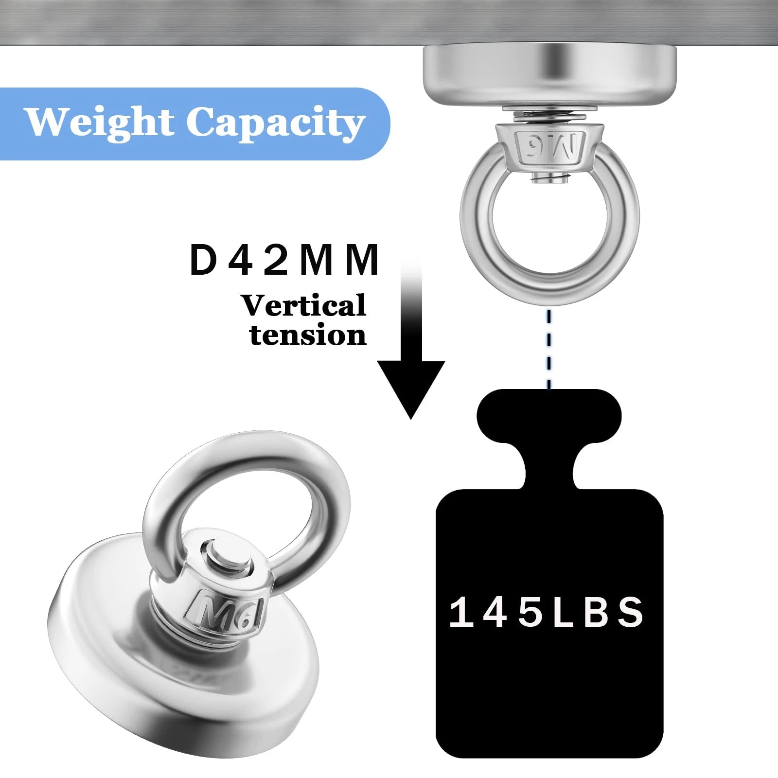 Neodymium Fishing Magnet - Heavy Duty Salvage Magnet with Rope & Eyebolt