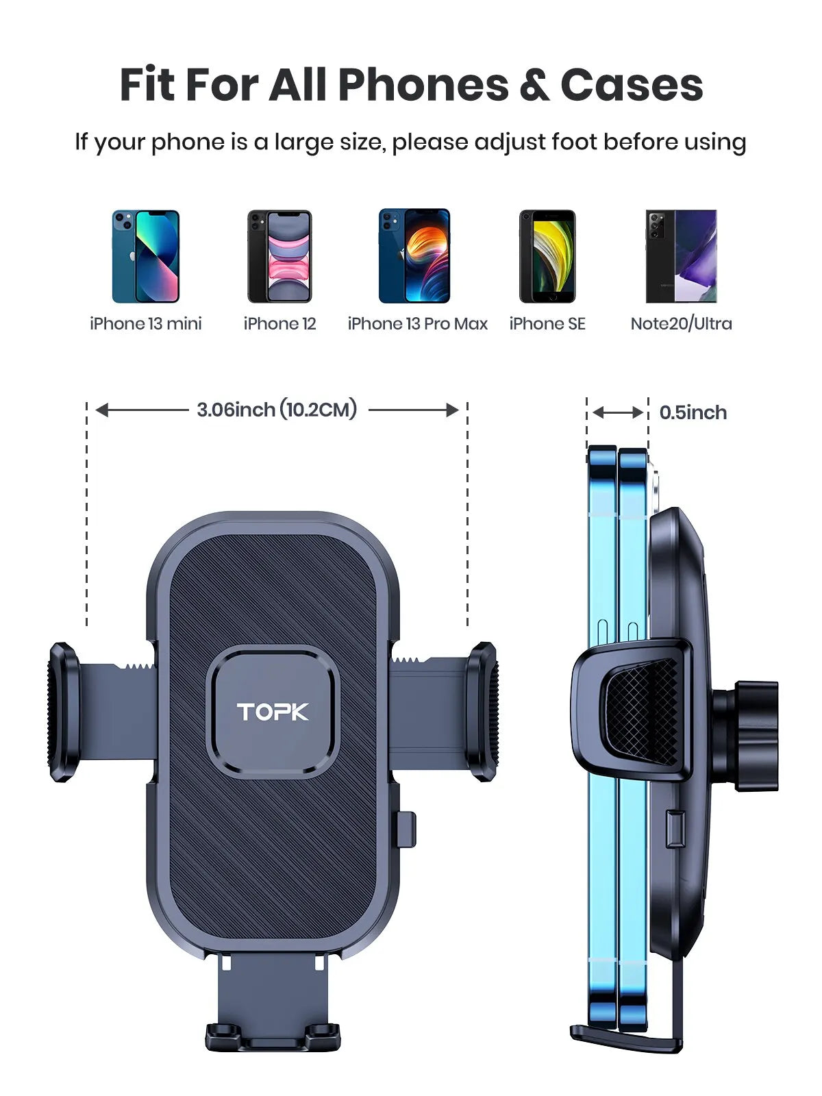 TOPK Gravity Car Phone Holder - Dashboard, Windshield & Air Vent Mount