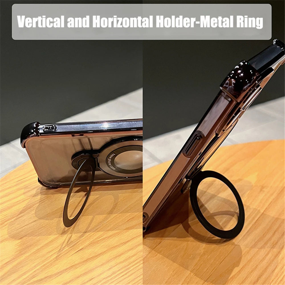 Luxury Magnetic Clear Case for iPhone - MagSafe Compatible with Bracket Stand