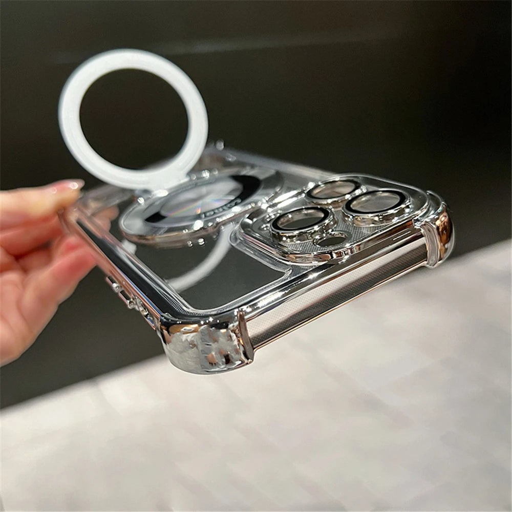Luxury Magnetic Clear Case for iPhone - MagSafe Compatible with Bracket Stand