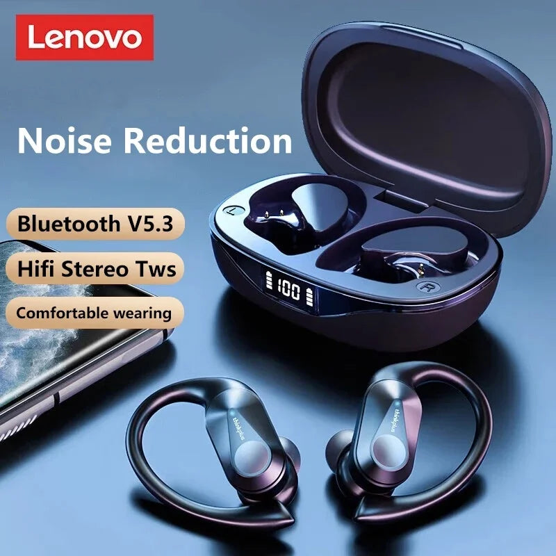 Lenovo LP75 TWS Bluetooth 5.3 Earbuds - LED Display, Noise Reduction, Waterproof