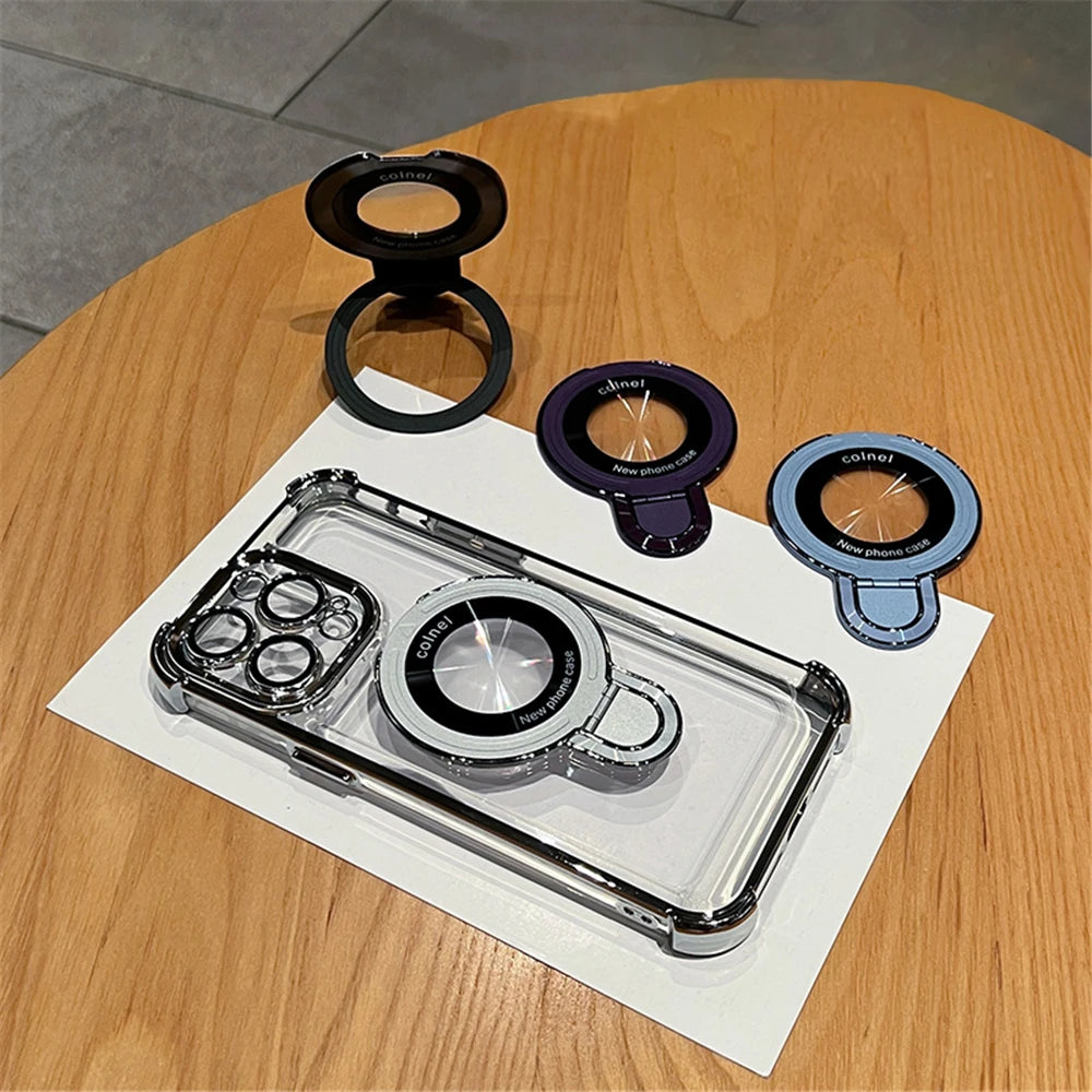 Luxury Magnetic Clear Case for iPhone - MagSafe Compatible with Bracket Stand