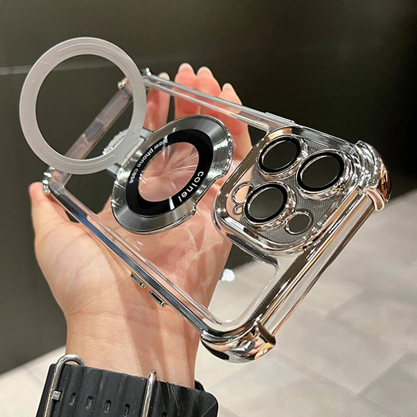 Luxury Magnetic Clear Case for iPhone - MagSafe Compatible with Bracket Stand