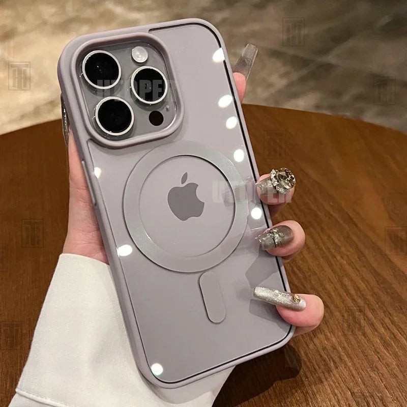 Pink Transparent Acrylic Case for iPhone - MagSafe Compatible Shockproof Cover