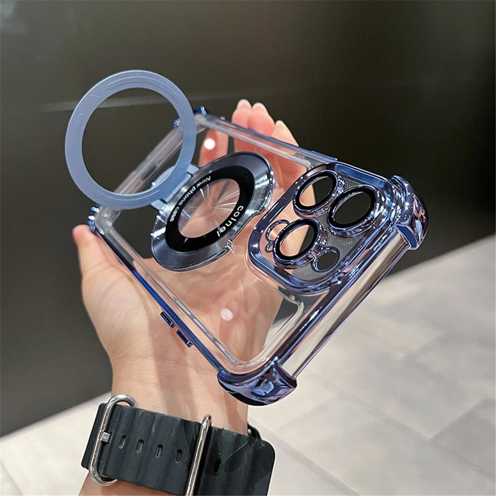 Luxury Magnetic Clear Case for iPhone - MagSafe Compatible with Bracket Stand
