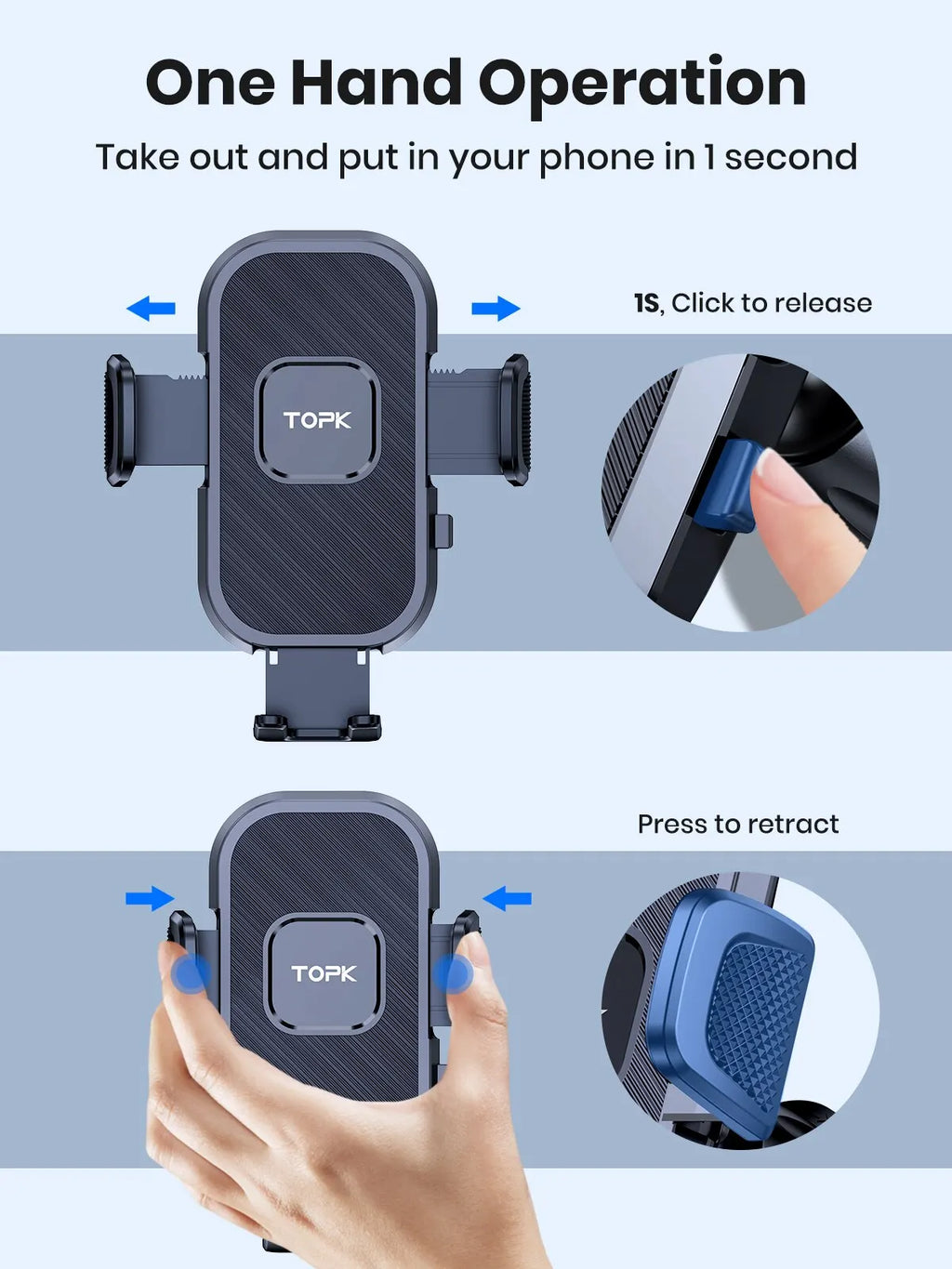 TOPK Gravity Car Phone Holder - Dashboard, Windshield & Air Vent Mount