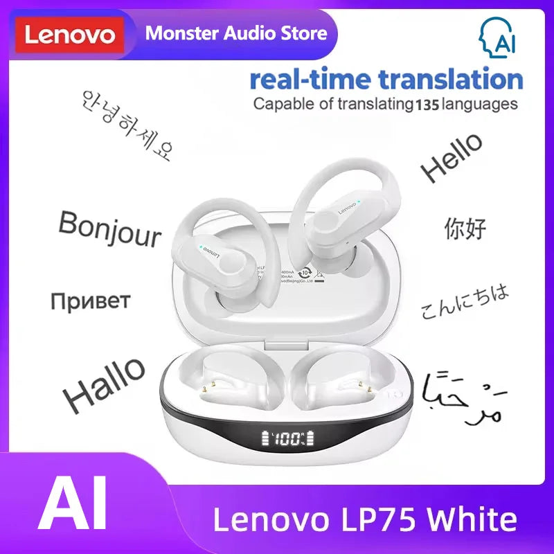 Lenovo LP75 TWS Bluetooth 5.3 Earbuds - LED Display, Noise Reduction, Waterproof