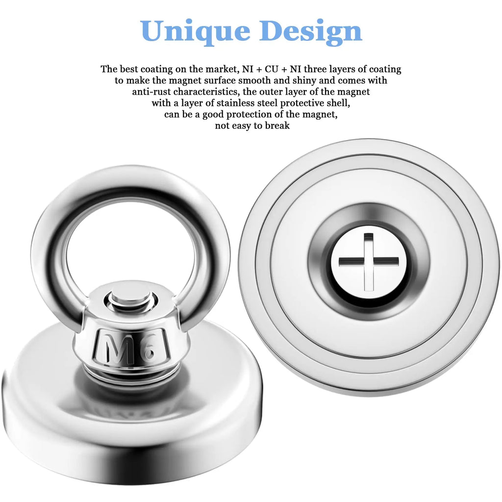 Neodymium Fishing Magnet - Heavy Duty Salvage Magnet with Rope & Eyebolt