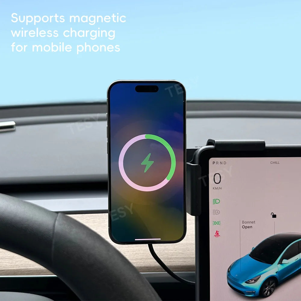 Tesla & BYD Magnetic Car Phone Mount - 15W MagSafe Wireless Charger