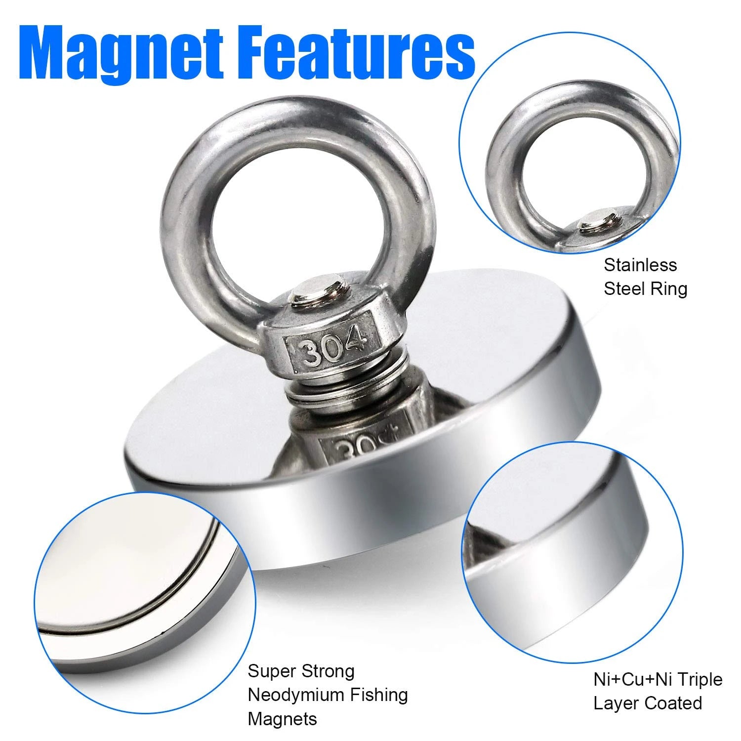 Neodymium Fishing Magnet - Heavy Duty Salvage Magnet with Rope & Eyebolt