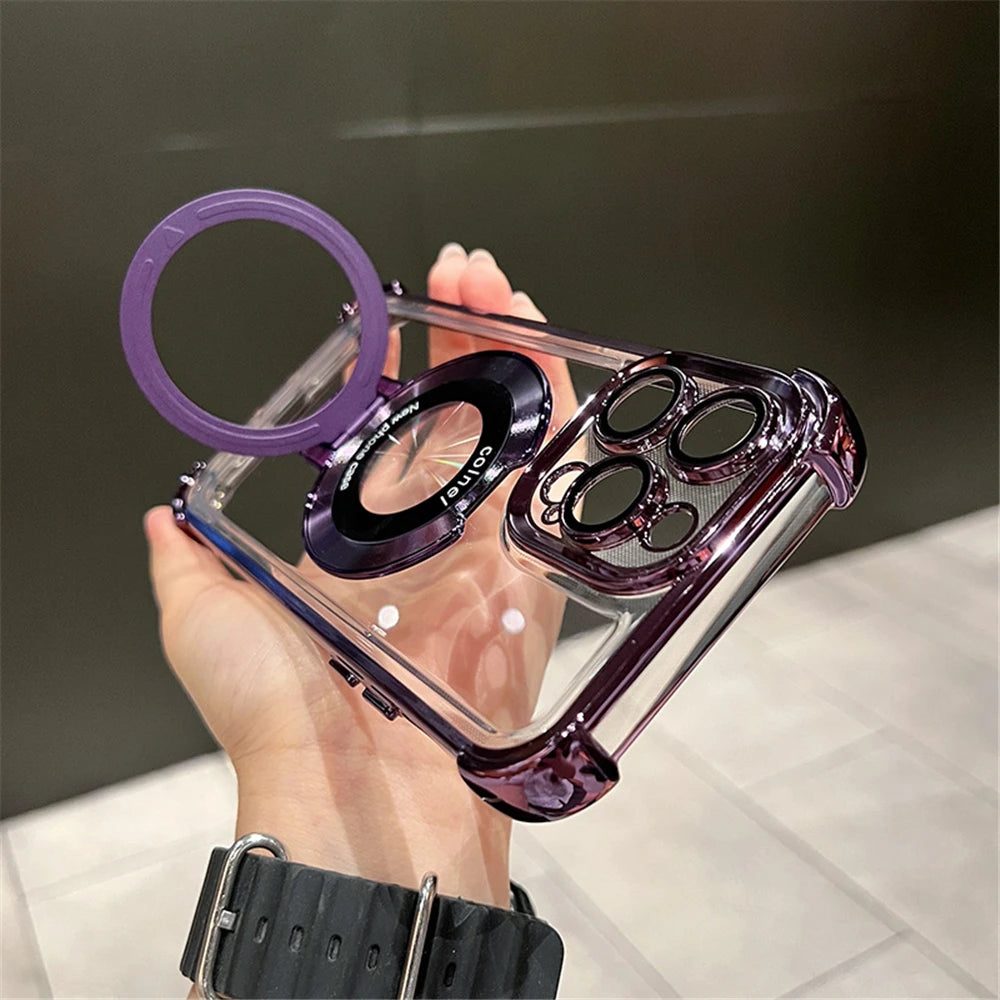 Luxury Magnetic Clear Case for iPhone - MagSafe Compatible with Bracket Stand