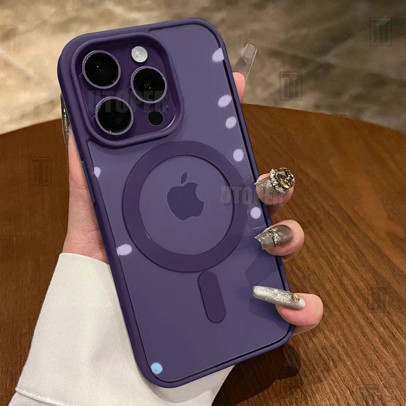 Pink Transparent Acrylic Case for iPhone - MagSafe Compatible Shockproof Cover