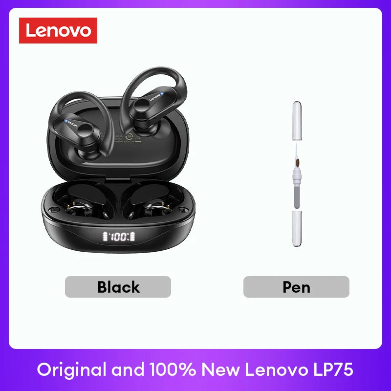 Lenovo LP75 TWS Bluetooth 5.3 Earbuds - LED Display, Noise Reduction, Waterproof