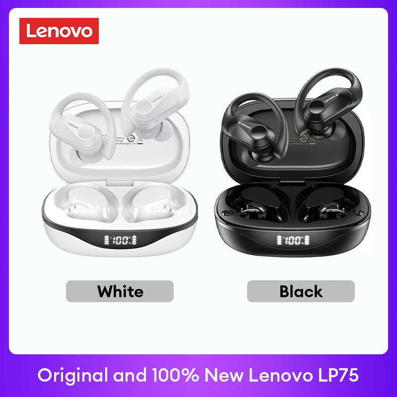 Lenovo LP75 TWS Bluetooth 5.3 Earbuds - LED Display, Noise Reduction, Waterproof