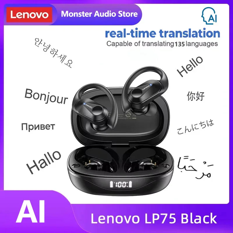 Lenovo LP75 TWS Bluetooth 5.3 Earbuds - LED Display, Noise Reduction, Waterproof