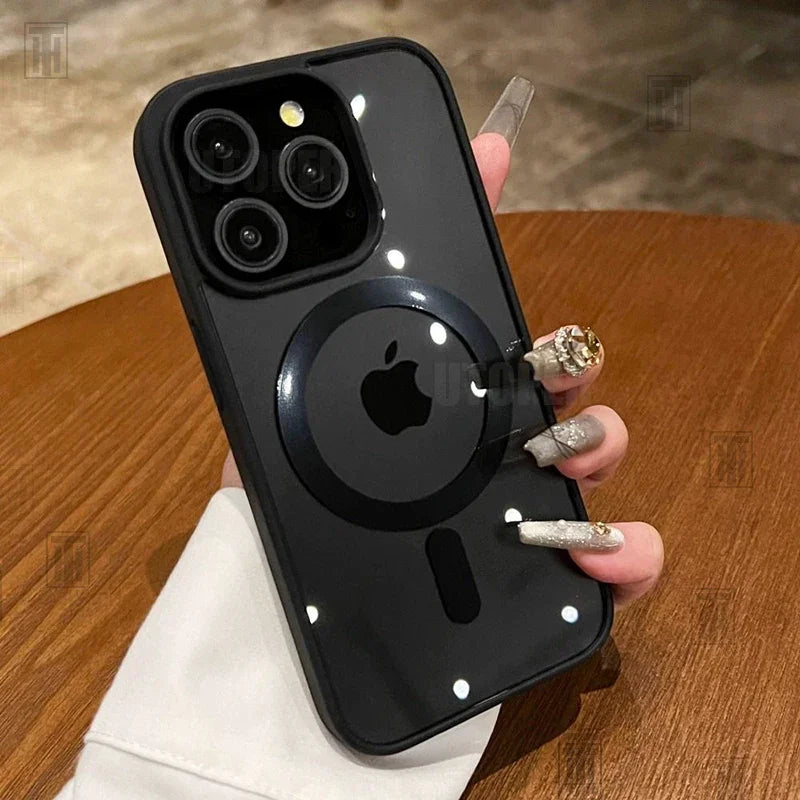 Pink Transparent Acrylic Case for iPhone - MagSafe Compatible Shockproof Cover