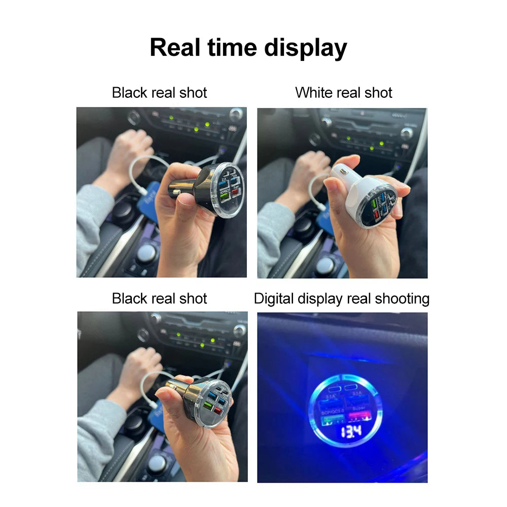 66-250W Multi-Port Car Charger - QC3.0 Fast Charge with Digital Display