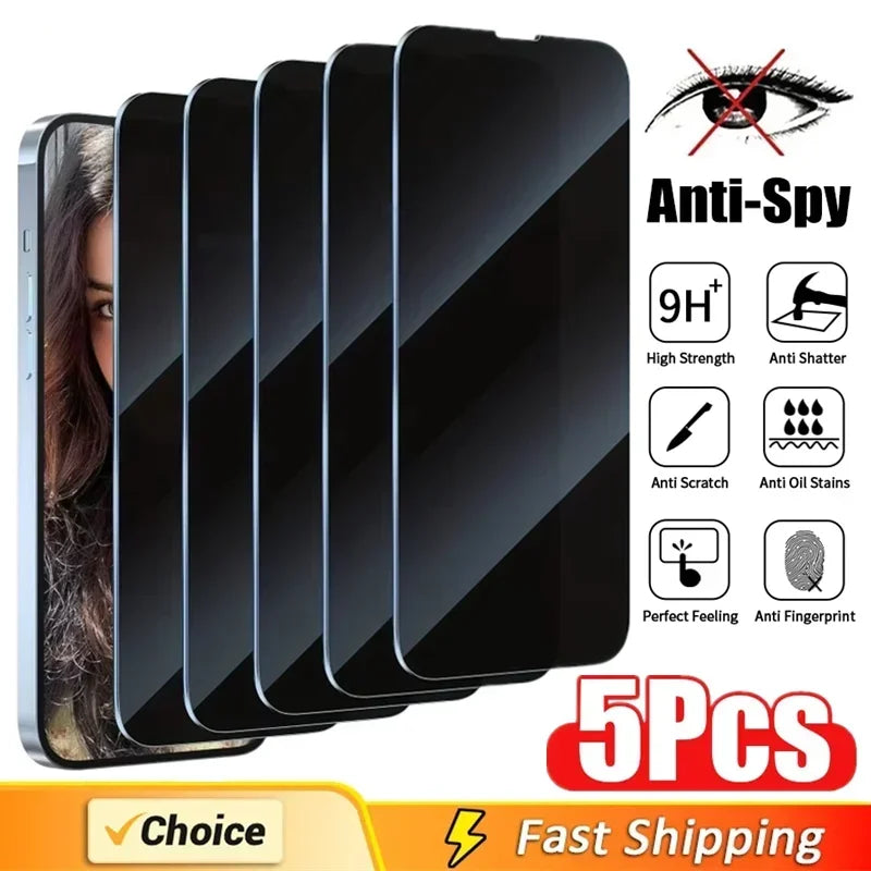 Privacy Screen Protector for iPhone - Anti-Spy Tempered Glass 5-Pack