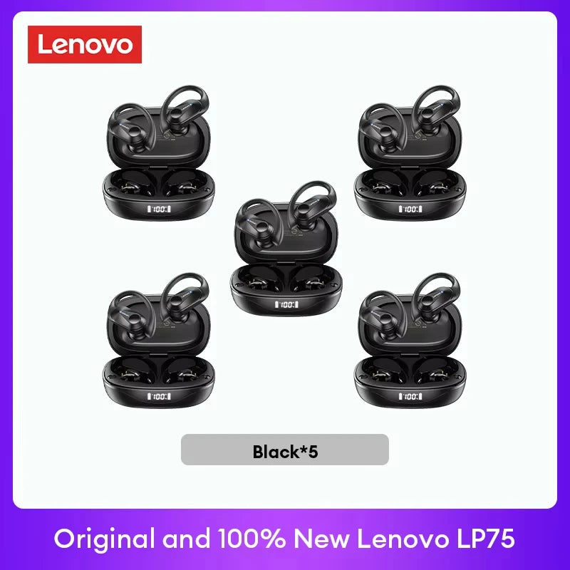 Lenovo LP75 TWS Bluetooth 5.3 Earbuds - LED Display, Noise Reduction, Waterproof