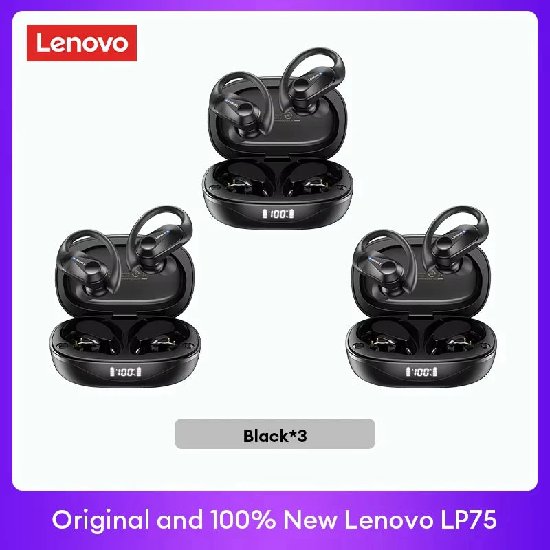 Lenovo LP75 TWS Bluetooth 5.3 Earbuds - LED Display, Noise Reduction, Waterproof