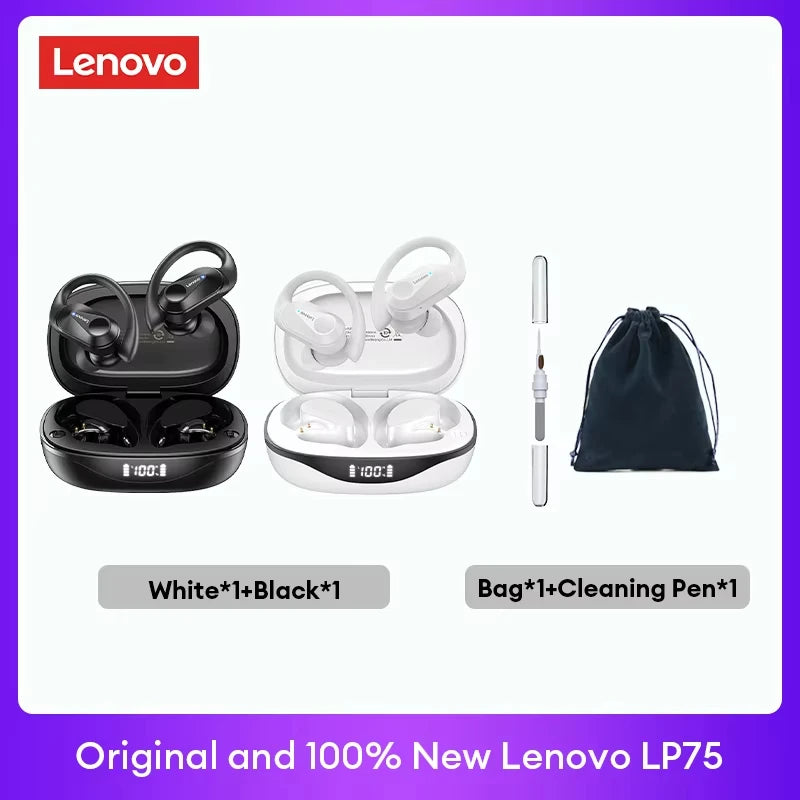 Lenovo LP75 TWS Bluetooth 5.3 Earbuds - LED Display, Noise Reduction, Waterproof