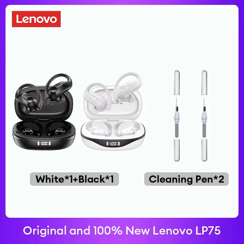 Lenovo LP75 TWS Bluetooth 5.3 Earbuds - LED Display, Noise Reduction, Waterproof