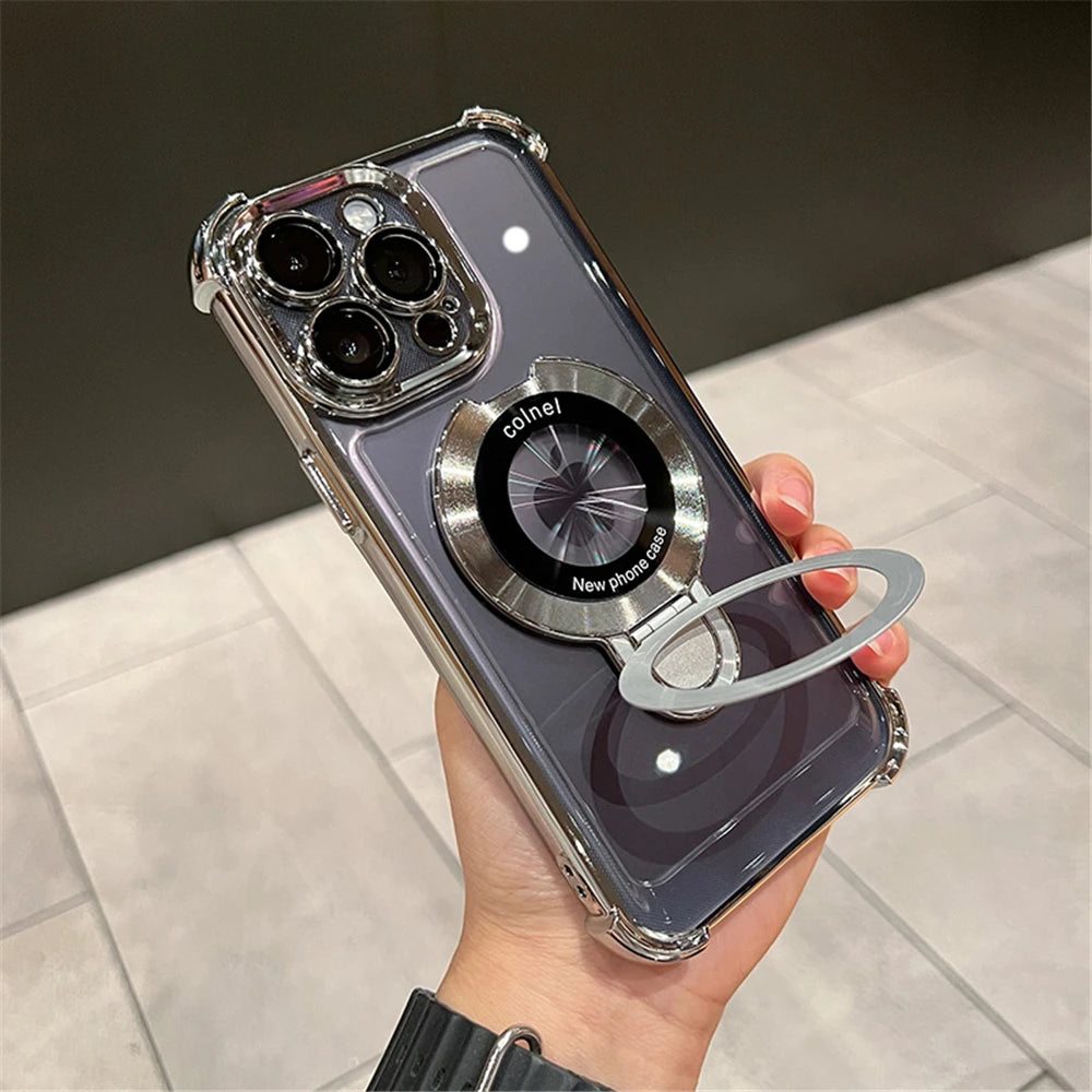 Luxury Magnetic Clear Case for iPhone - MagSafe Compatible with Bracket Stand