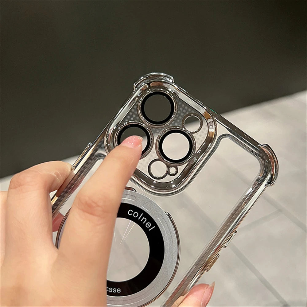 Luxury Magnetic Clear Case for iPhone - MagSafe Compatible with Bracket Stand