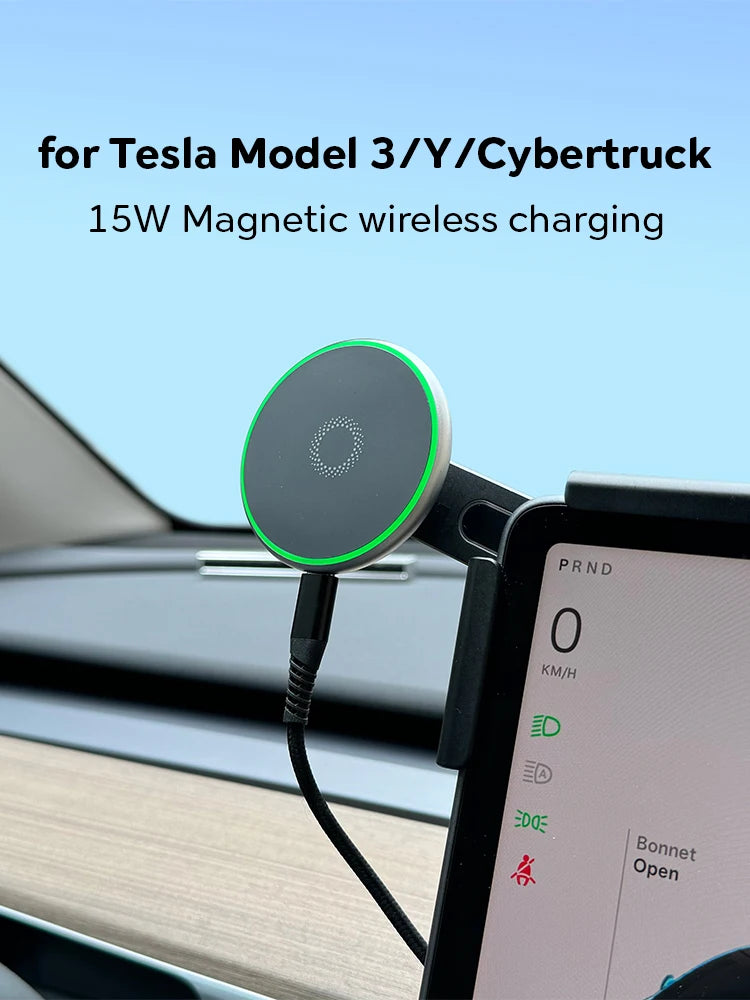 Tesla & BYD Magnetic Car Phone Mount - 15W MagSafe Wireless Charger