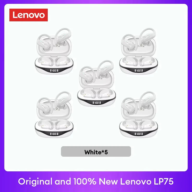 Lenovo LP75 TWS Bluetooth 5.3 Earbuds - LED Display, Noise Reduction, Waterproof