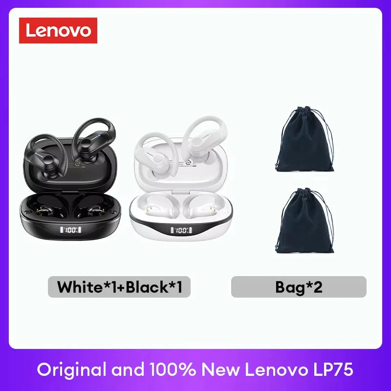Lenovo LP75 TWS Bluetooth 5.3 Earbuds - LED Display, Noise Reduction, Waterproof