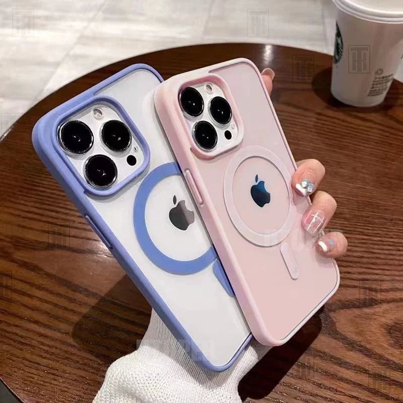 Pink Transparent Acrylic Case for iPhone - MagSafe Compatible Shockproof Cover