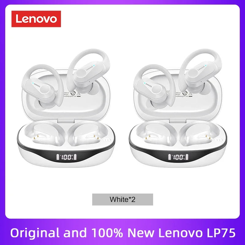 Lenovo LP75 TWS Bluetooth 5.3 Earbuds - LED Display, Noise Reduction, Waterproof