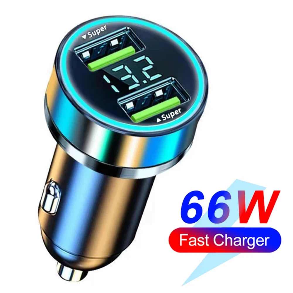 66-250W Multi-Port Car Charger - QC3.0 Fast Charge with Digital Display